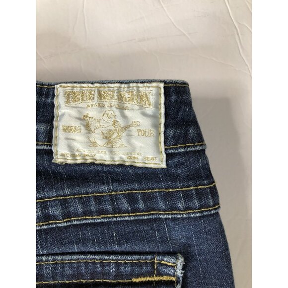 True Religion World Tour Billy Womens 26x29 Blue Denim Jeans Straight Gold Hem - Picture 6 of 9